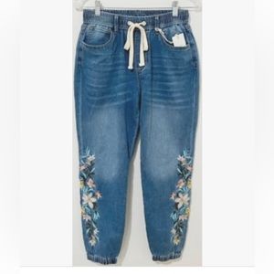 DRIFTWOOD | Coastal Swell Floral Embroidered Denim Joggers Size small